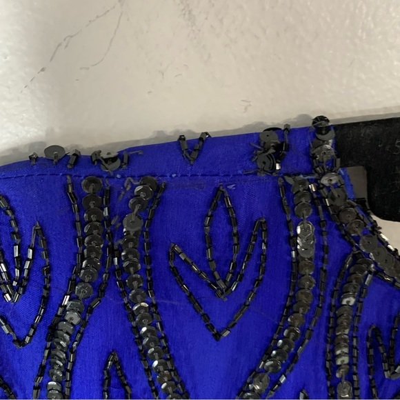 Stenay silk blue‎ cocktail evening blouse with black sequins and beading. Size M - Picture 11 of 11